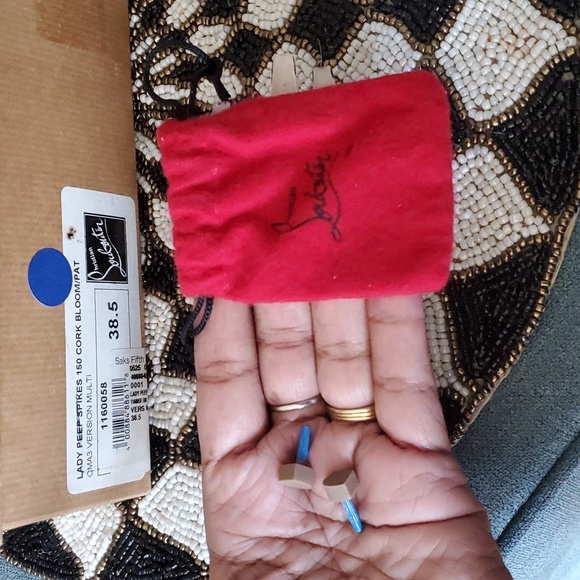 Christian Louboutin Metallic Spike Lady Peep 38.5/ US 8 Cork Multicolor - Picture 8 of 13